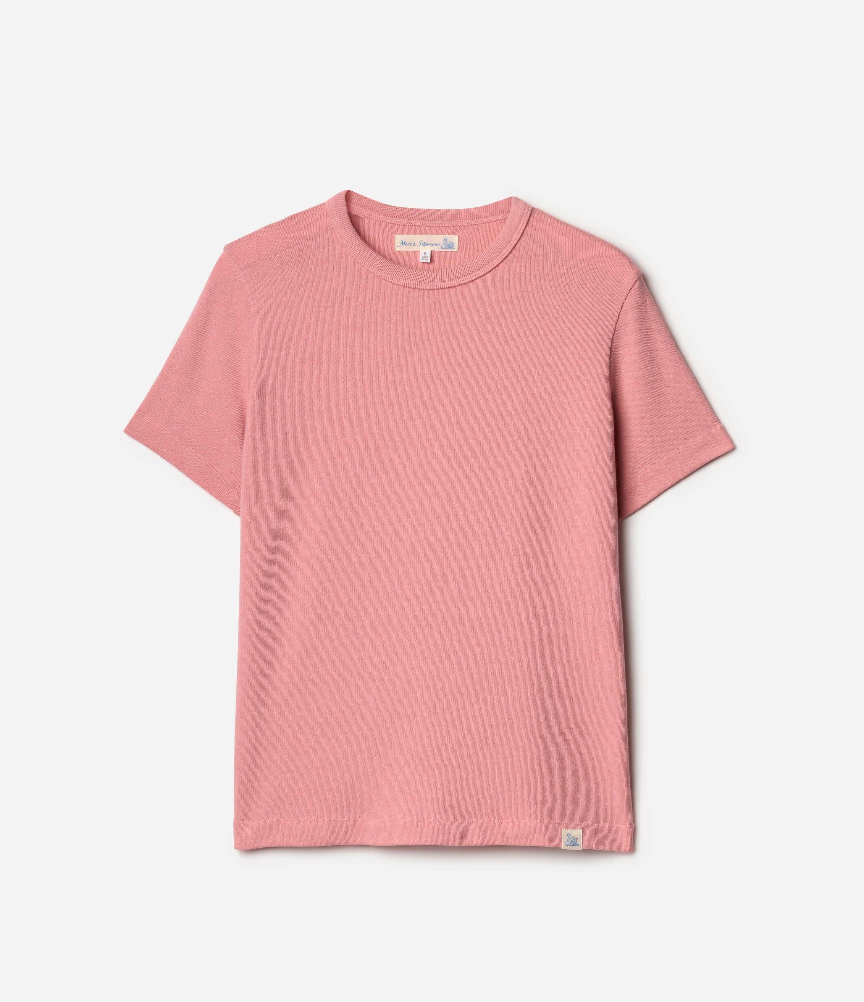 Pink organic cotton t-shirt on a light gray background