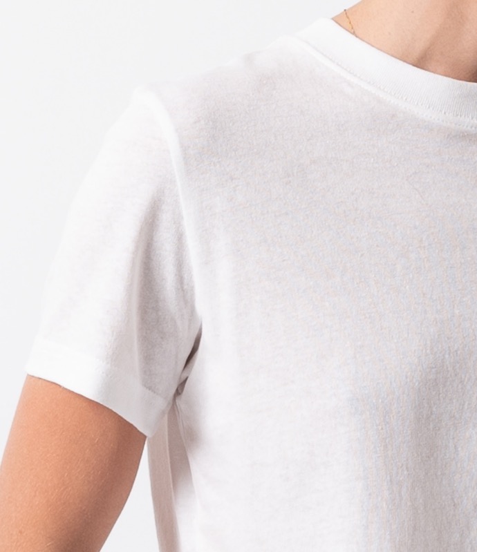 neckline detail of vintage jersey t-shirt in white