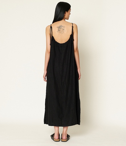 GOOD BASICS | DRESS02 strap dress, organic linen, 7,4oz, relaxed fit  99 deep black