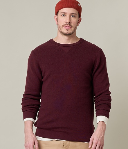 GOOD BASICS | MWCC01 men's pullover, ribbed structure, merino wool, classic fit  506 burgundy