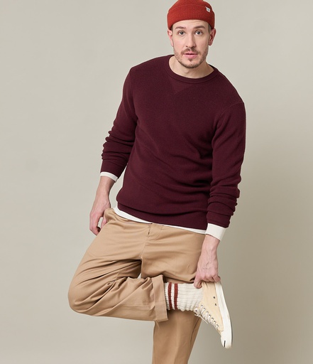 GOOD BASICS | MWCC01 men's pullover, ribbed structure, merino wool, classic fit  506 burgundy