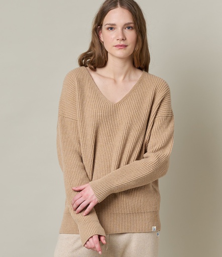 GOOD BASICS | WRIBV02 women's V-neck pullover, merino cashmere blend, oversized fit  11 toffee