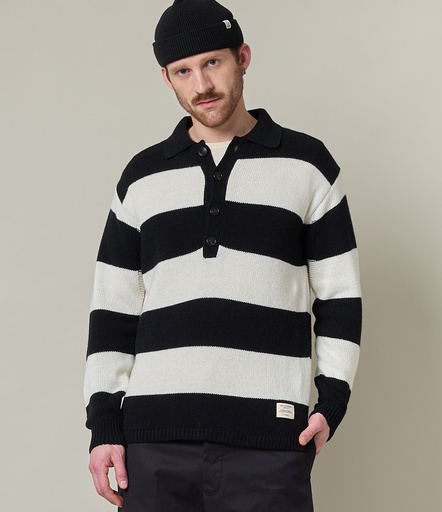 GOOD BASICS | RWPL01 men's polo pullover, recycled wool, relaxed fit  9902 deep black/nature