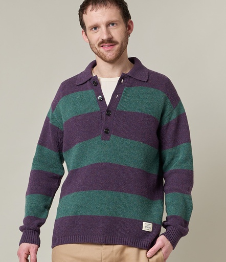 GOOD BASICS | RWPL01 men's polo pullover, recycled wool, relaxed fit  504614 purple blue/dark teal