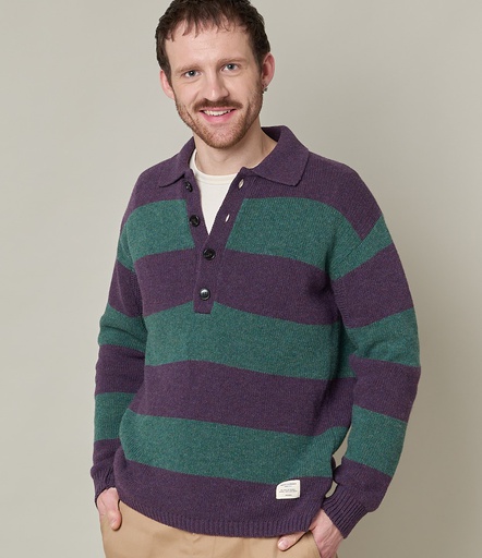 GOOD BASICS | RWPL01 men's polo pullover, recycled wool, relaxed fit  504614 purple blue/dark teal